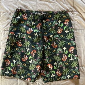LRG Lifted Research Group Alohigh Board Shorts Mens 32 Weed Shrooms 10” Inseam